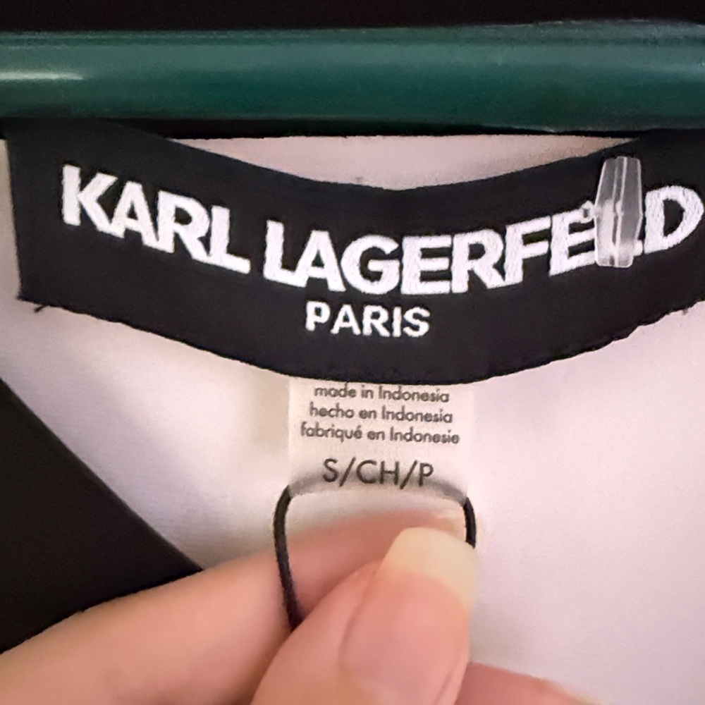 Karl Lagerfeld Black and White V-Neck Blouse - Picture 4 of 5